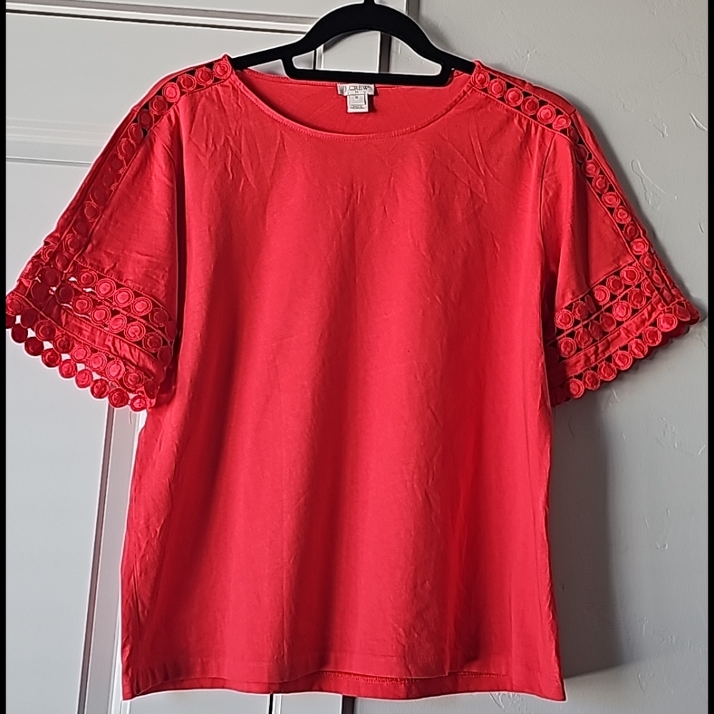 J. Crew Eyelet Sleeves Cotton Tee Tops Blouse